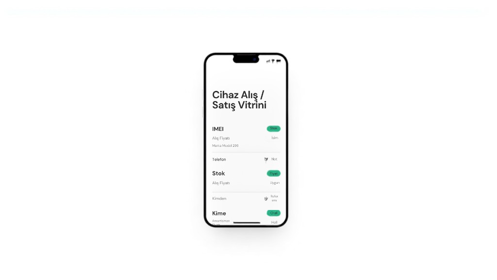 Cihaz Alış / Satış Vitrini — IMEI, stok, kimden ve kime