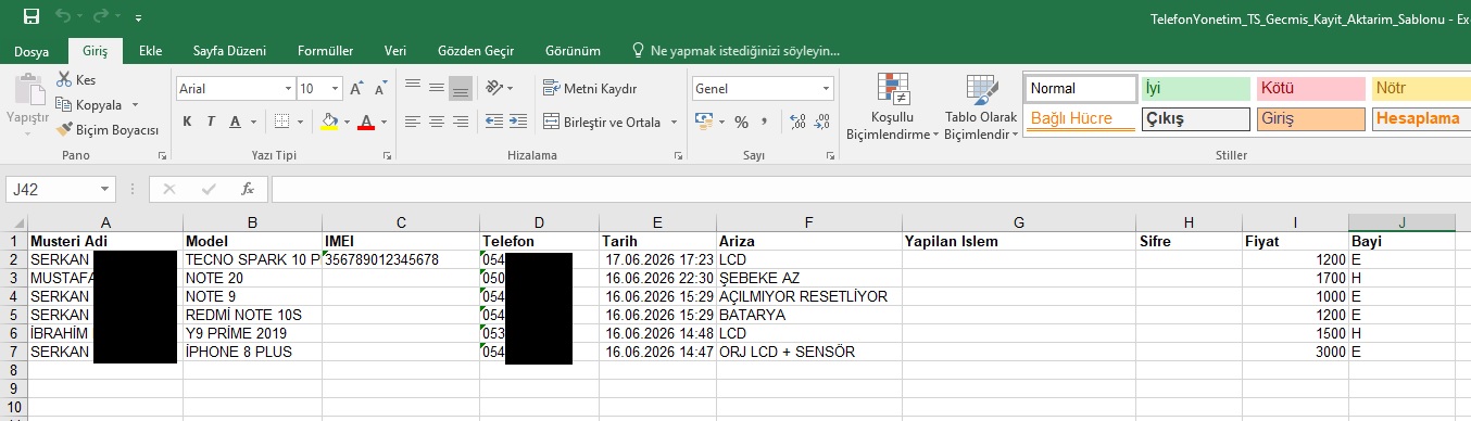 Teknik servis aktarım şablonu