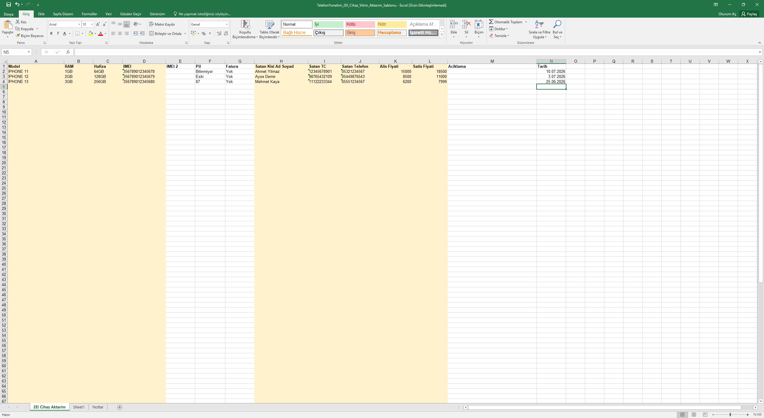 2. el vitrin aktarımı — Excel şablonu