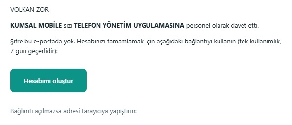 Personel davet maili örneği