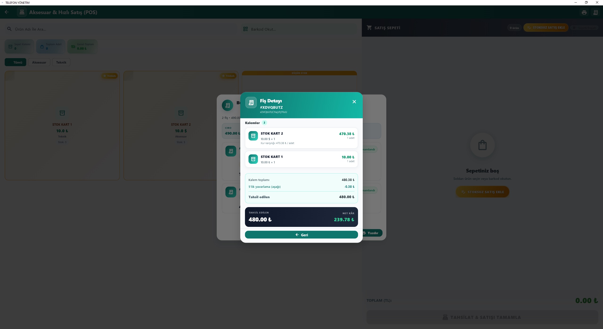 Hızlı POS — günlük raporlama detay