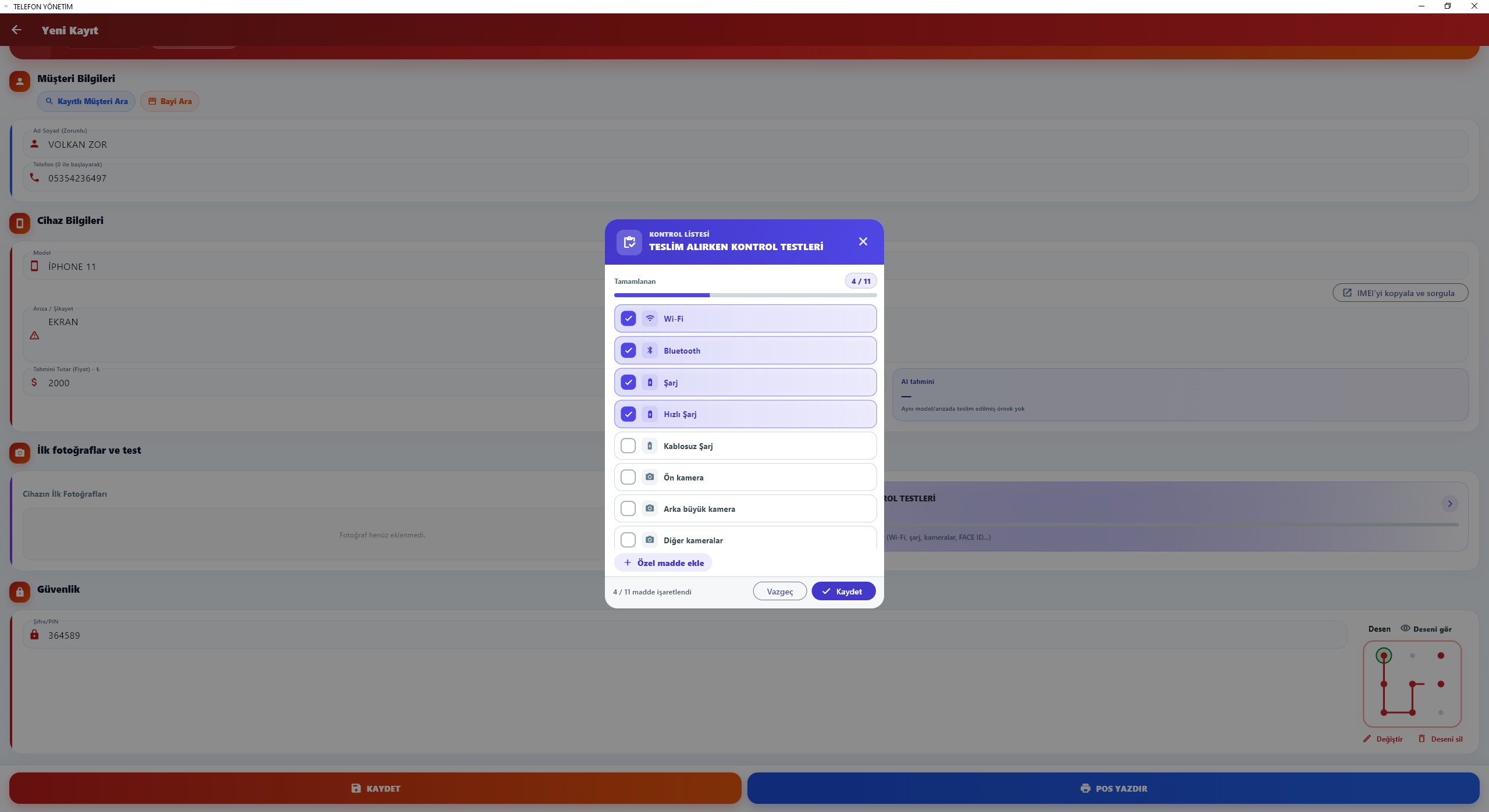 Teslim alırken kontrol testleri listesi — Wi-Fi, şarj, kameralar ve özel madde ekleme